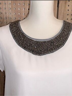 Beaded-Neckline White Women's Blouse